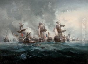 Scene De Bataille Navale Franco-anglaise Debut Xixe Siecle