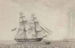 An English Merchant Brig On Her Way Out Of The Harbour Atbrest