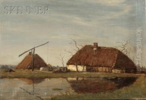 Cottages On The Riverbank by Paulus Adriaan Gildemeester