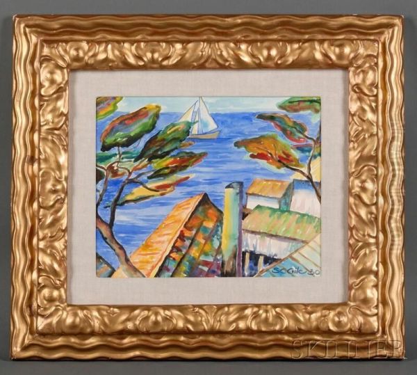 Rooftop View To The Sea With Sailboat - view 1