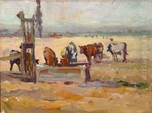 Cows At The Old Windmill Pump by Selden Connor Gile