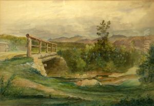 A View Of A Bridge With Hills In The Distance by James William Giles