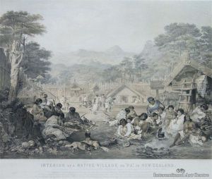 Interior Of A Native Village Or 'pa' In New Zealand by John Alexander Gilfillan