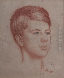 A Red Conte Portrait Study Of A Boy, Signed Lower Right by Colin Unwin Gill