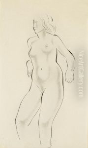 Study Of A Female Nude Signed With Initials by Eric Gill