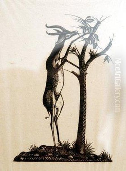 Antelope Raised On Two Legs And Eating Leaves - view 1