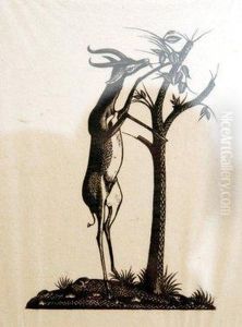 Antelope Raised On Two Legs And Eating Leaves