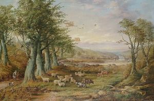 An Extensive Pastoral Landscape With A Figure On A Track An Extensive Pastoral Landscape With A Figure On A Track
