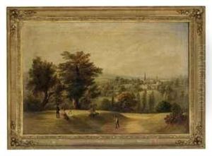 Figures In An Extensive Wooded Landscape, With A Villagebeyond by William Gill