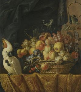 A Still Life Of Figs, Grapes, Apples And Other Fruit On A Table With A Parrot by Jan Pauwel Ii Gillemans