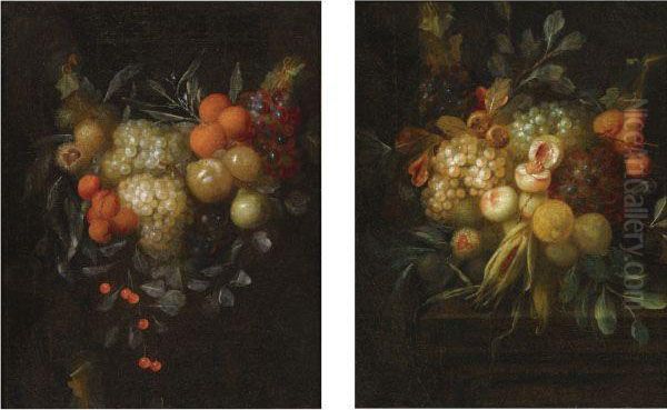 A Swag Of Blue And White Grapes, Oranges, Chestnuts, Cherriesand Apricots - view 1