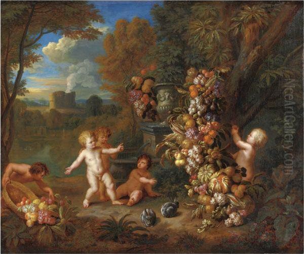 Trionfo Di Frutta Con Putti by Jan Pauwel Ii Gillemans