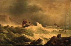 Shipping In A Storm Off A Coast; And Shipwrecked by Peter Mathys Gillemans