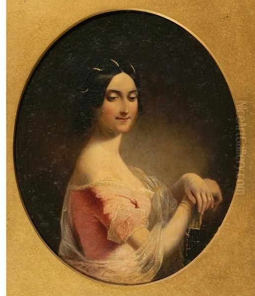 A Portrait Of Mrs Charles Walpole, Standing Half-length In Pink Gown With Pearls In Her Hair - view 1