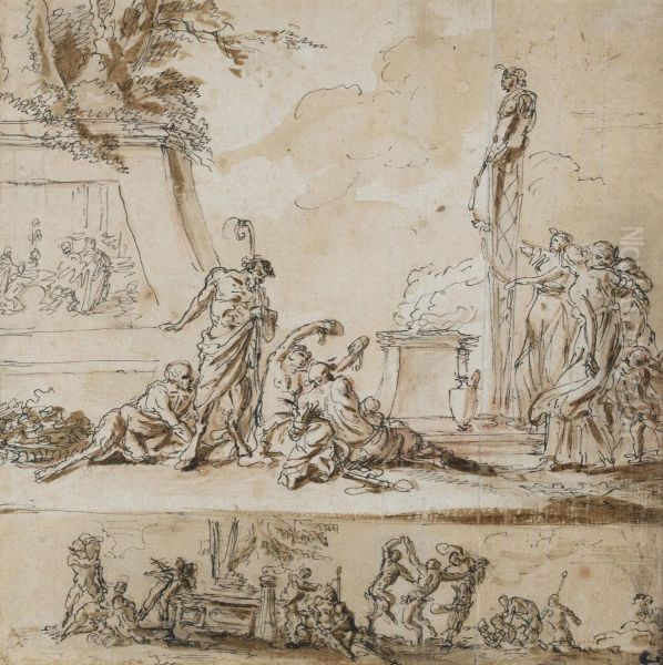 Two Scenes With Satyrs: A Sacrifice To Pan And Dancing Satyres - view 1