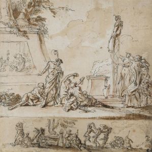 Two Scenes With Satyrs: A Sacrifice To Pan And Dancing Satyres by Claude Gillot