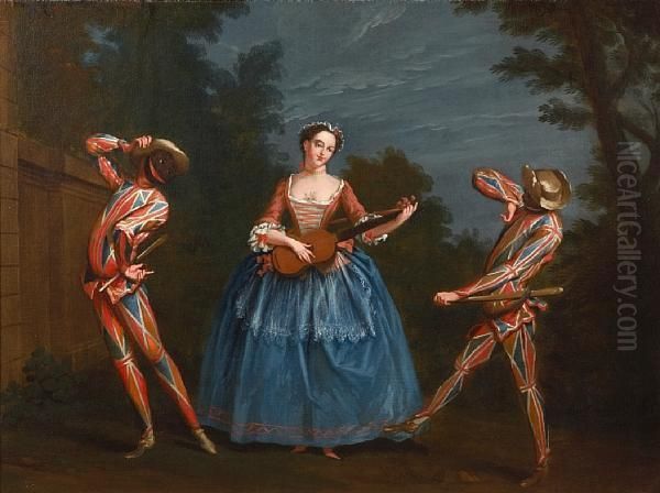 Commedia Dell'arte Figures In A Woodland Clearing - view 1