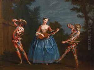 Commedia Dell'arte Figures In A Woodland Clearing