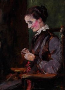 A Study Of A Woman Seated In A Chair Sewing by Harold Gilman