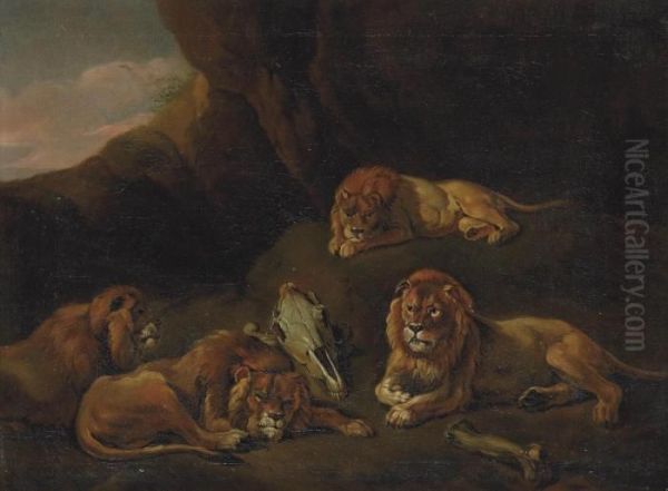 Lions Resting In A Rocky Landscape - view 1