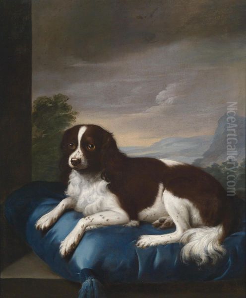An English Springer Spaniel On Acushion - view 1