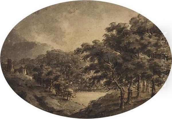 Picturesque Wooded Landscape With Ruined Castle - view 1