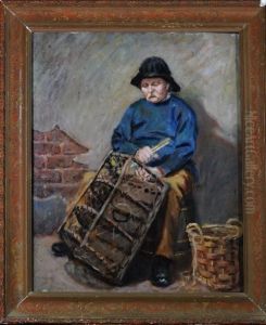 A Fisherman Mending A Lobster Pot