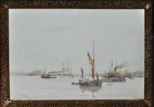 Sailing Barges And Ships In A Harbour