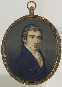 A Gentleman, Wearing Dark Blue Coat With Gold Buttons, Yellow Waistcoat, White Chemise And Cravat. by Thomas Gimbrede