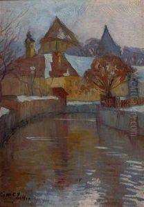 Dorfhauser Und Kirche by Lajos Gimes