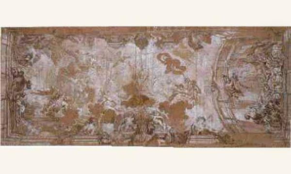 L'olympe : Projet De Plafond A Sujet Allegorique Comprenant Un
Cartouche Decore De Fleurs De Lys - view 1