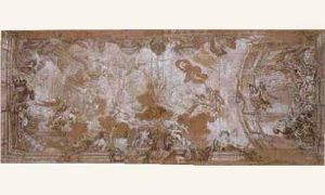 L'olympe : Projet De Plafond A Sujet Allegorique Comprenant Un
Cartouche Decore De Fleurs De Lys by Ludovico Gimignani