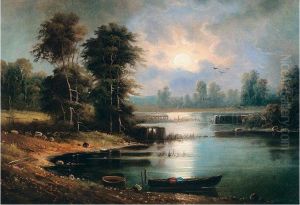 Woodland Lake By Moonlight by Alexander Vasiliev. Gine