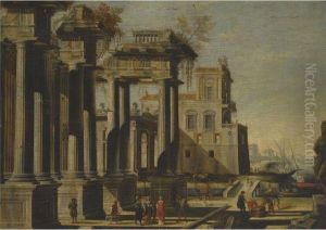 A Mediterranean Harbour Capriccio With Figures Beneath Classicalruins