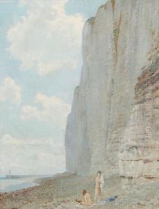 The Cliffs Of France, Nude Bathers On The Shore by Louis Ginnett