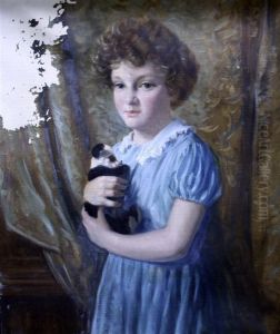Portrait Of A Girl Holding A Toy Panda by Louis Ginnett