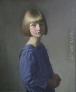 Portrait Of A Girl In A Blue Dress Signed And Dated 1915 27 X 23in