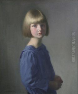 Portrait Of A Girl In A Blue Dress by Louis Ginnett
