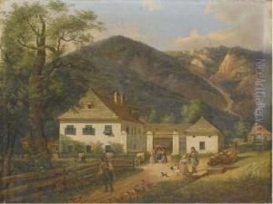 Ferme Autrichienne Au Pied De Montagnes by Joseph Ginowsky