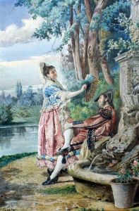 Lovers Beside A Fountain by Belisario Gioja