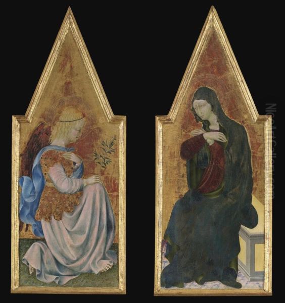 The Annunciation: The Archangel Gabriel; And The Virgin Annunciate: Pinnacles From An Altarpiece - view 1