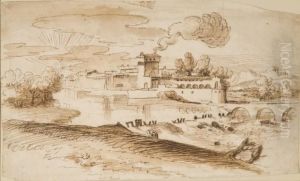 Forteresse Dans Un Paysage De Riviere by Giovanni Francesco Grimaldi