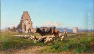 Veduta Archeologica Di Villa Gordiani Con Pastorella E Armenti by Vincenzo Giovannini