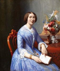 Elegante Dame In Blauwe Japon by Cornelis Armandus Gips