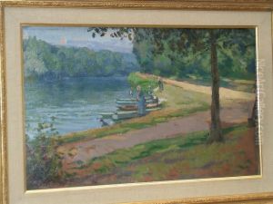 Bord De Riviere Anime Avec Barques by Leon Giran-Max