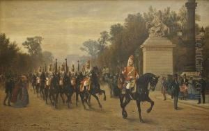 Le Peloton Des Etendards Des Cents-gardes Revenant De La Revue Sur Les Champs-elysees by Albert Girard