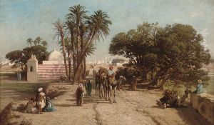 A Camel Train Before The City Gates