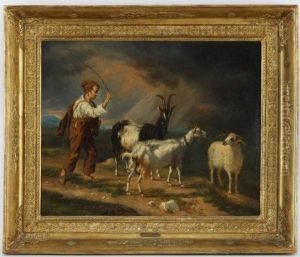 Jeune Chevrier Et Son Troupeau by Edouard-Henri Girardet