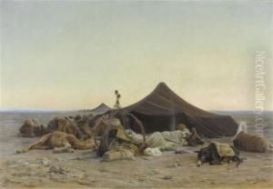 Bedouins And Camels Resting In The Desert by Eugene-Alexis Girardet