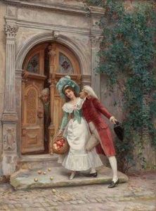 Die Liebeswerbung Vor Dem Tor Des Palazzos by Jules Girardet